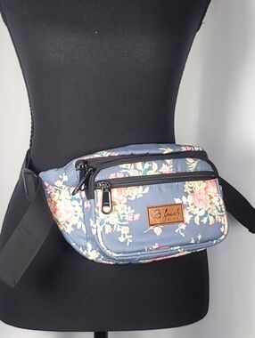 Floral Belt Bag Fanny Pack Blue Pink Adjustable Waist Crossbody Festival Bag
